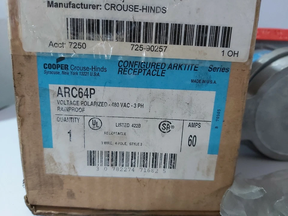 COOPER CROUSE-HINDS ARC64P RAINPROOF RECEPTACLE 3 WIRE 4 POLE STYLE 2 - Image 4 of 4