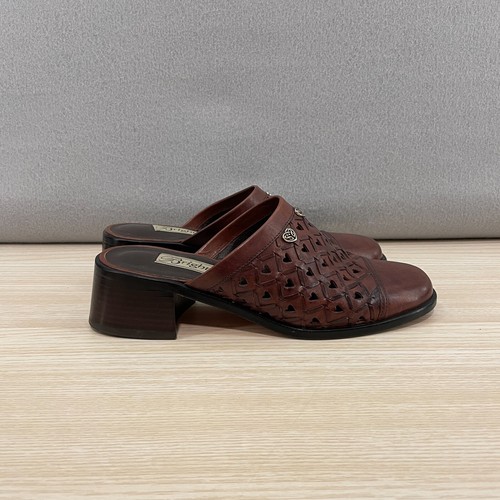 Brighton Bauchtasche Pantoletten Clogs hochhackige Schuhe Damengröße 6,5 braun Leder Slipper