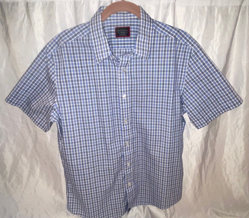 UNTUCKit Wrinkle-Free Men's MEDIUM SS Button-Down Blue White Navy Checked - Picture 3 of 15