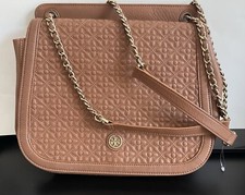 Gorgeous Tory Burch Shoulder Crossbody Quilted Leather Brown Bag Adjustable Stra