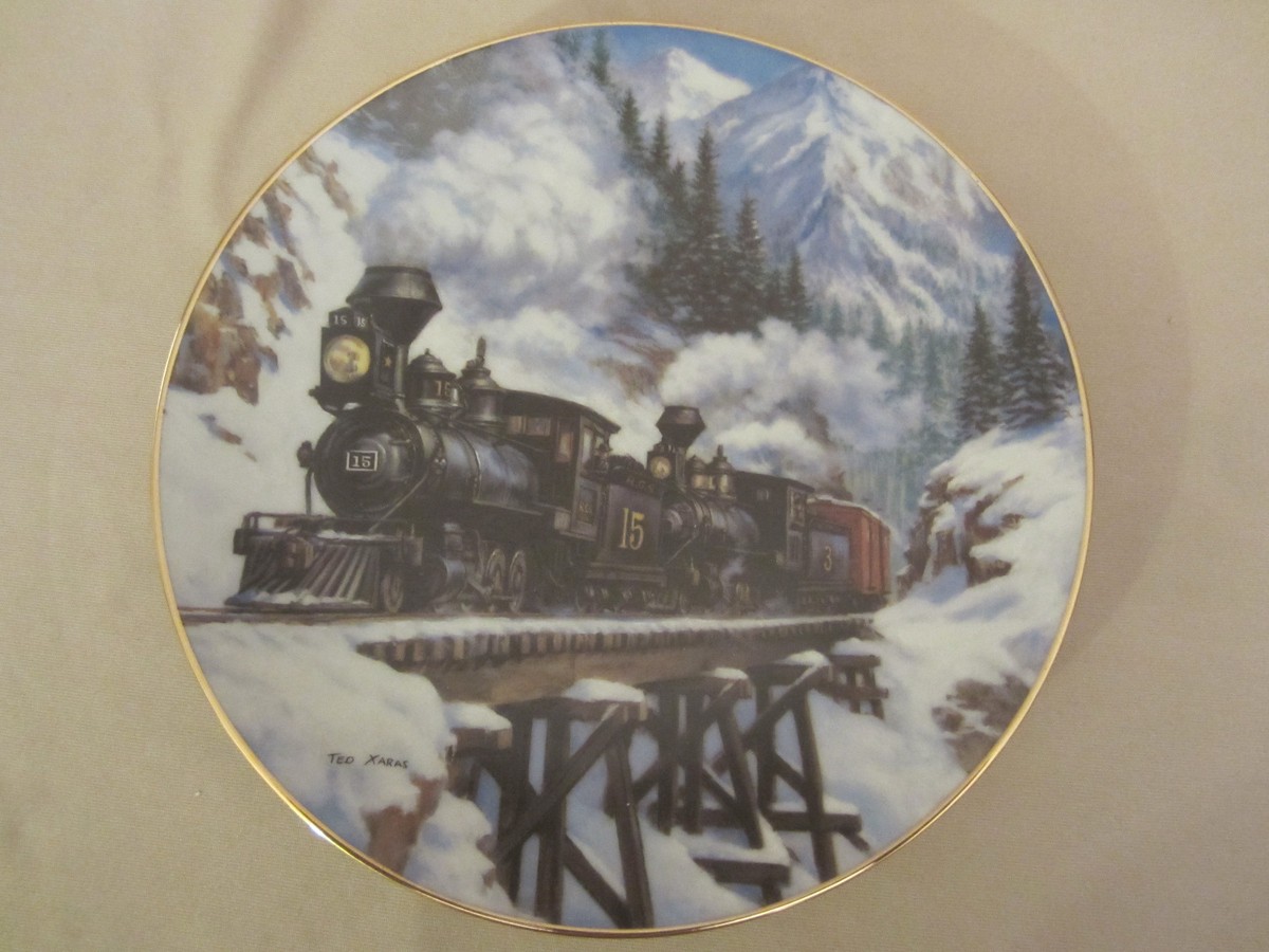 WINTER CROSSING collector plate TED XARAS Railroad TRAIN | eBay