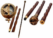 Nautical Brass Antique Compass Handle Walking Vintage Brass Walking Cane Stick