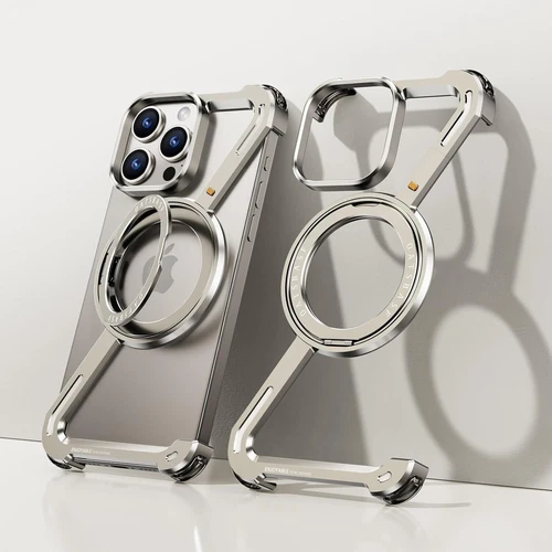 for iPhone 15 14 13 Pro Max Metal Frameless Z Case Aluminum Bumper Kickstand - Imagen 10 de 16