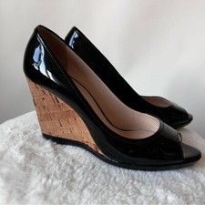 PRADA open toe patent leather wedge shoes size 36
