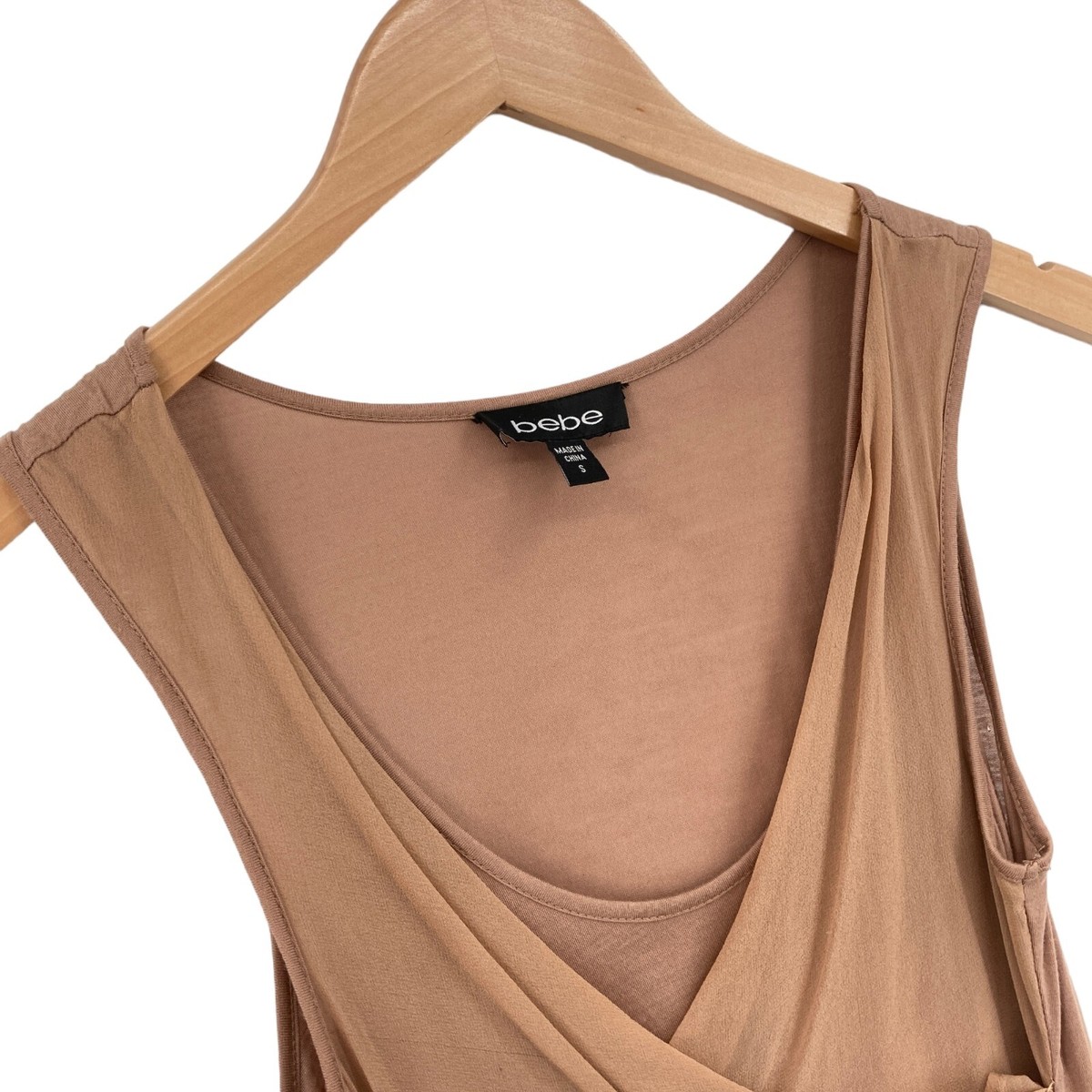 bebe Tank Top Womens XXS Brown Sleeveless Scoop Neck Ruffle