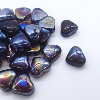 1'' Heart Shaped Fireproof Glass Stone for Fire Pits, Fireplaces - Brown 1/3/5 lb