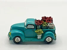 TINY GARDEN FRIENDS 3. 8  X 1.97 OLD BLUE TRUCK WITH FLOWERS TRAY GARDEN VILLAGE