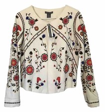 New Chelsea & Theodore Embroidered Jacket Size Small Open Front Lined Msrp $89.