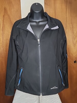 Eddie Bauer Women's Black Blue Fleece Lined Jacket Size Small Full Zip Casual 