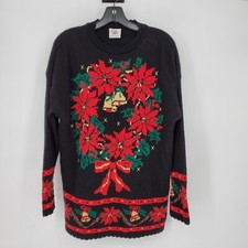 Nutcracker Vintage Holiday Sweater Womens Large Red Black Oversized Made in USA