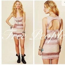 Free People All you Ever Wanted Bodycon Ombré Dress Sz 10 Lace Open Back Boho