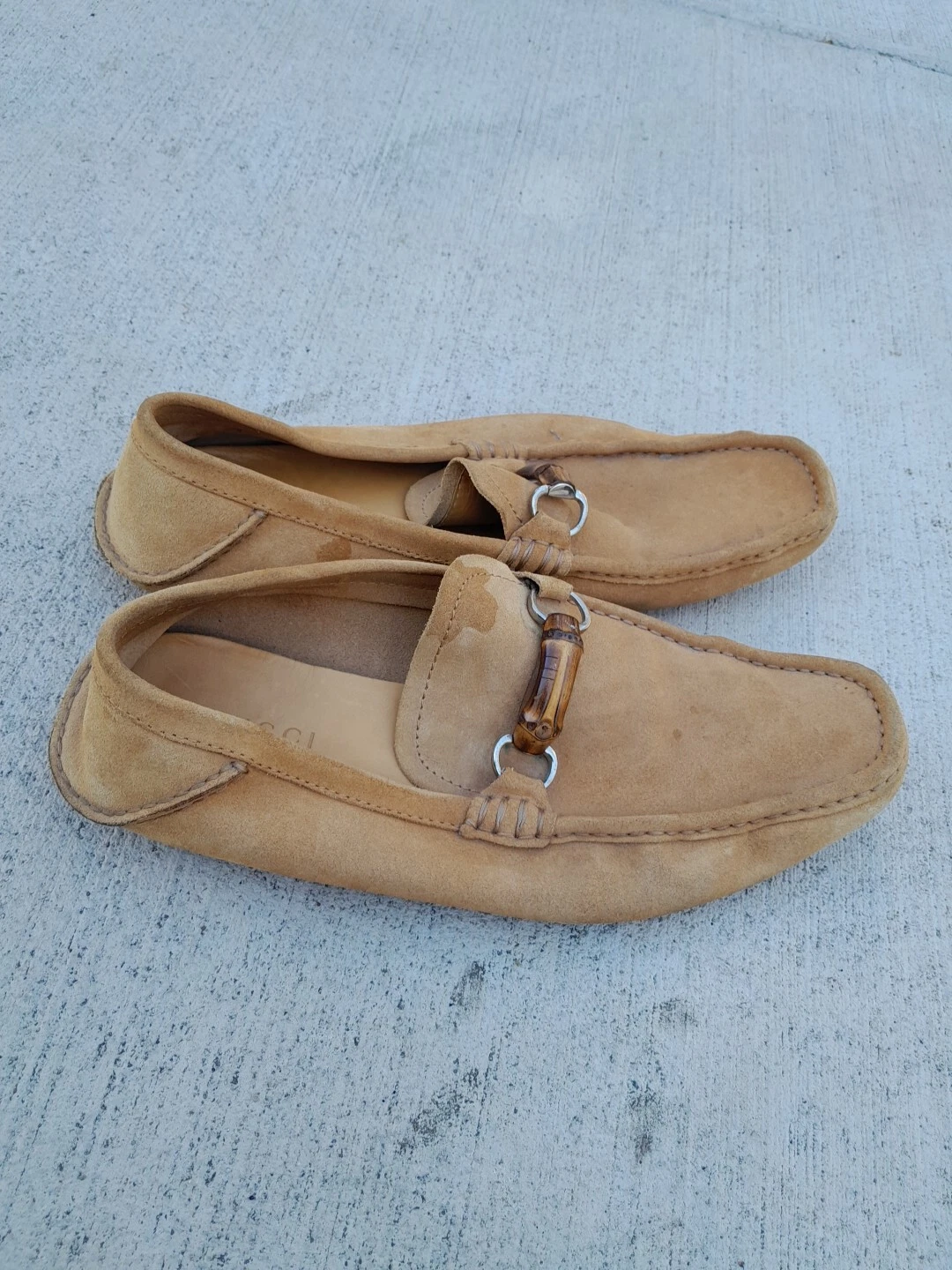 Chaussures plates en cuir pour homme Gucci marron clair beige 0,44. 1/2 138204. 44 1/2 E...