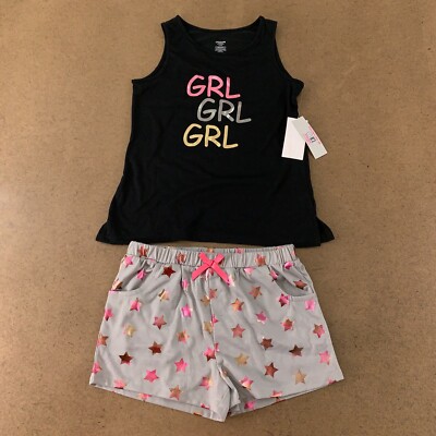 Dream Life Girls Size Small (7/8) Black Foil Print 2 Piece Pajama Set NWT