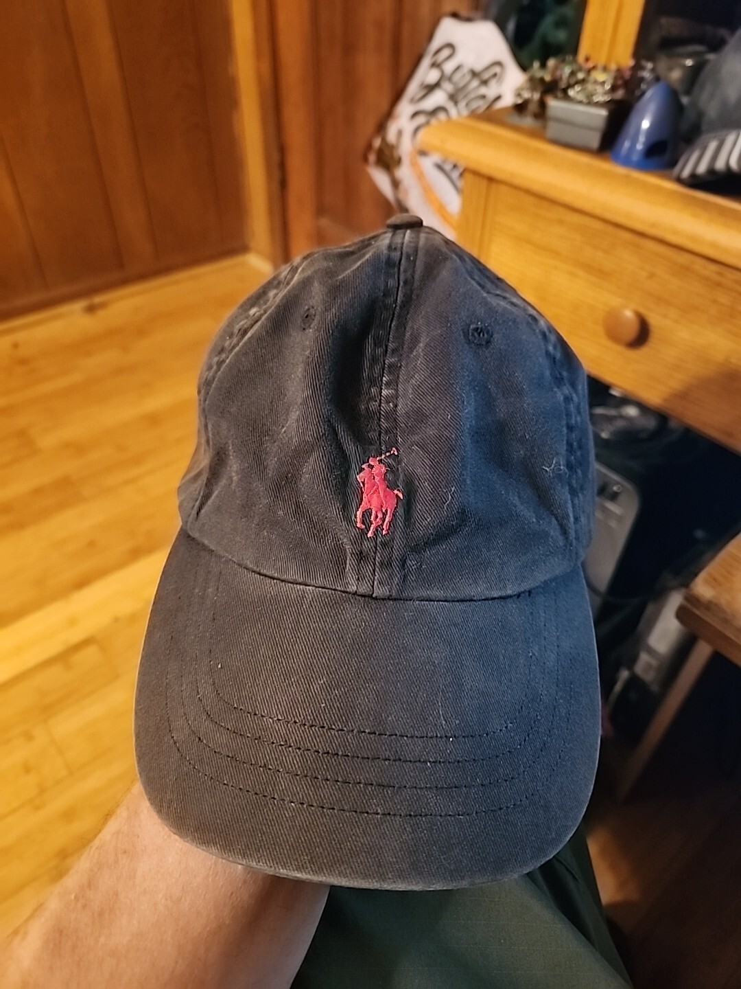 Cappello polo VINTAGE Ralph Lauren cinturino posteriore nero pony logo casual da uomo