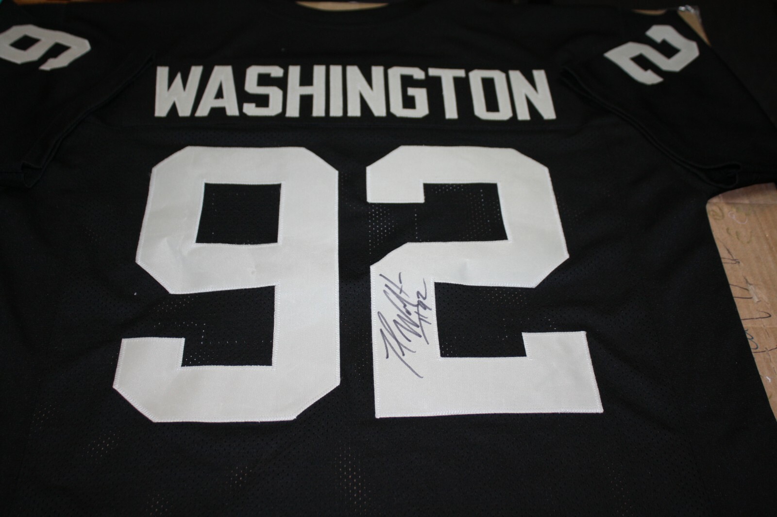 OAKLAND RAIDERS TED WASHINGTON #92 SIGNED HOME JERSEY SUPER BOWL CHAMPION   