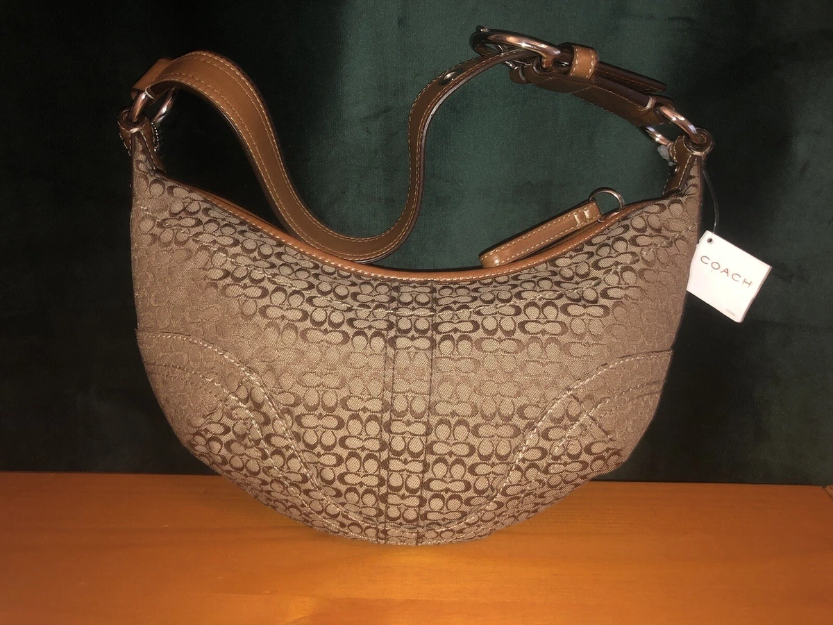 COACH Purse Hobo SOHO Signature Jaquard Medium Minsig F12306 VTG 06 Brown Khaki