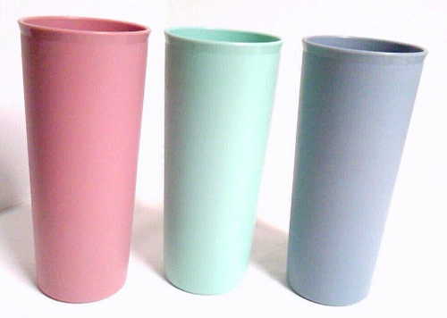 Tupperware~Tumblers~Tall~16oz~Cups~Pink Aqua Blue~6.5" Tall~Set of 3~Vintage