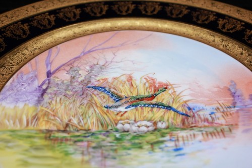Limoges Plate Gold Large Cabinet Cobalt Blue Painted Bird Circa 1960 - Picture 5 of 9