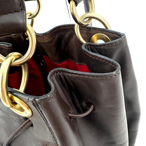 Celine Leather Drawstring Hand Mini Tote Bag Gold ZIP Red Authentic - Picture 17 of 24