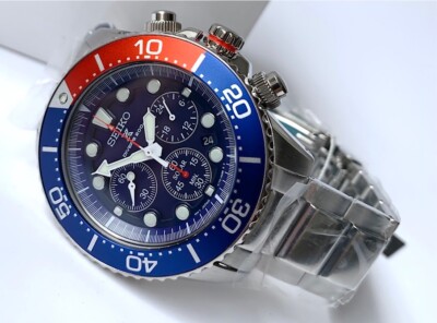 Seiko SSC019P1 Prospex Diver Solar Chrono Blue-Red Bezel Silver Steel Watch  | eBay