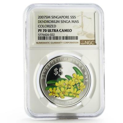 Singapore $5 Orchid Flowers Dendrobium Singa Mas PF70 NGC