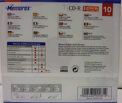 Memorex 10 Er Pack CD-R 700MB 80 Min. Disc OVP - Bild 12 von 14