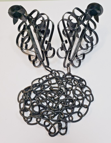 Vintage (60's) Mediterranea Hanging SCONES Chain with Black-Iron 4-Votive Candle - Picture 14 of 14