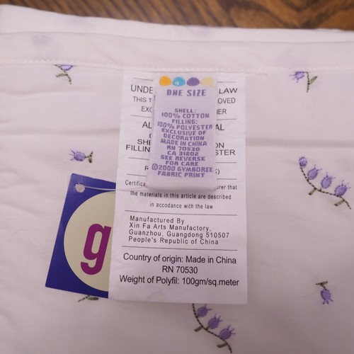 RARE Vtg 2000 NWT GYMBOREE White Cotton Flowers Embroidery Baby Quilt Blanket - Picture 2 of 2