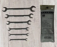 Vintage Sears Craftsman USA 6 Piece Metric Open End Wrench Set w/Pouch MPN 44501