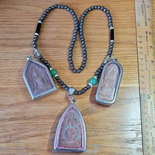 3 Thai Buddha Khun Phan Powerful Amulets, Set In Cases With Necklace , Powerful!