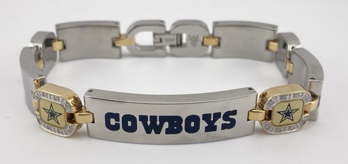 DANBURY MINT STAINLESS STEEL CZ COWBOYS SIZE 8 1/4” BRACELET W/ BOX K466A - Picture 1 of 6