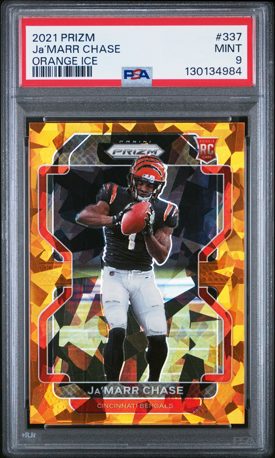 2021 PANINI PRIZM ORANGE ICE #337 JA’MARR CHASE PSA 9