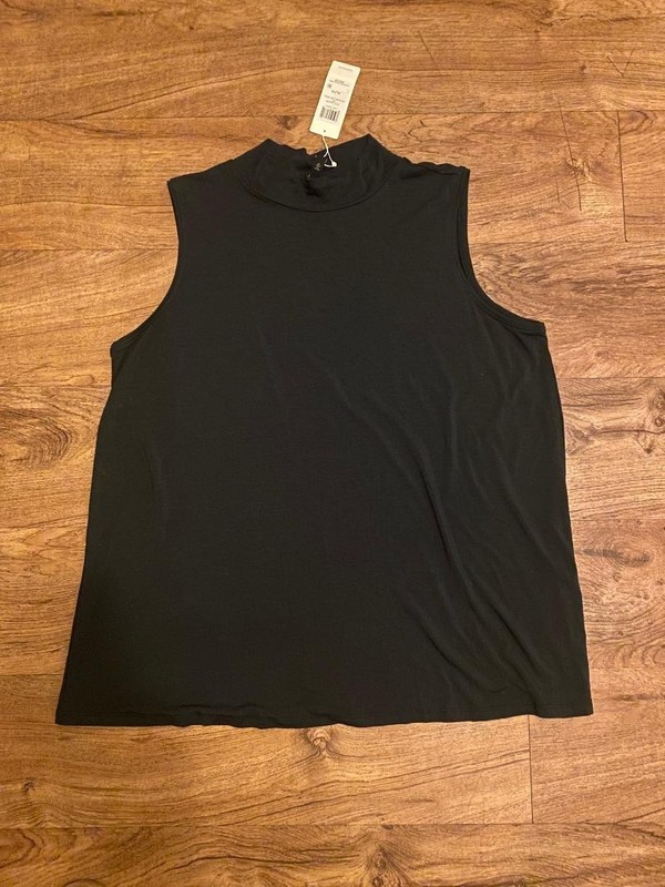NWT Eileen Fisher Black Mock Neck Long Top - Sustainable Material - Size XL