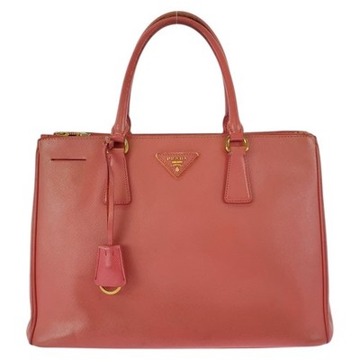 PRADA Galleria Saffiano Triangle with logo Tote Bag handbag Pink leather