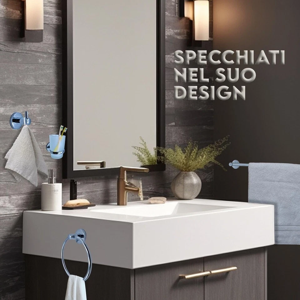 MAKA Set Accessori Bagno Moderni Portasciugamani in Acciaio E Alluminio Diversi  - Immagine 3 di 4