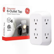 GE Outlet Extender, 6 Outlet Multi Plug Wall Power Splitter 3 Prong Multipl...