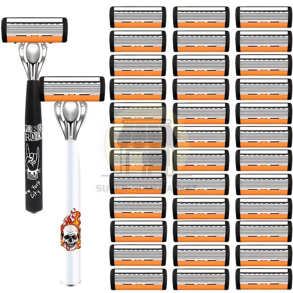 6 Blade Razor for Men with 36 Cartridges | Men's Cartridge Razors w Razor Handle