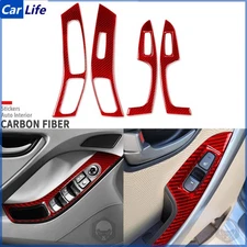 6Pcs Red Carbon Fiber Window Lift Switch Panel Cover For Hyundai Elantra 2011-16