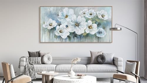 Flowers Canvas Wall Art - Pictures 40L" x 20W" Rustic White Flowers Framed - Picture 4 of 7