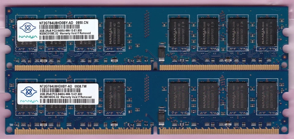 4GB 2x2GB PC2-6400 DDR2-800 NANYA BLUE NT2GT64U8HD0BY-AD DESKTOP RAM MEMORY KIT - Image 3 of 4