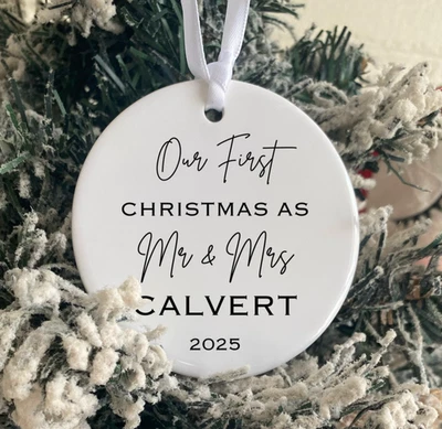 UNIQUEPGIFTS First Christmas As Mr & Mrs Tree Decoration 1st Xmas Married Hanging Bauble 2025