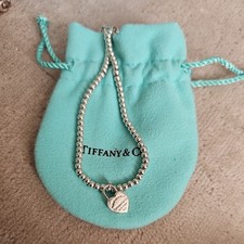 Return To Tiffany & Co. 3mm Bead mini Heart padlock Silver Charm Bracelet 7"