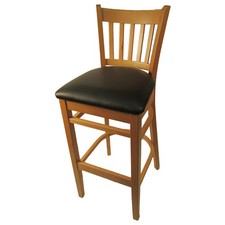 Oak Street Mfg Verticalback Natural Wood Barstool w/Black Vinyl Seat