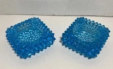 Blue Fenton Hobnail Ashtray Open Salt Dip Cellar Glass Lot 2 Vintage READ BB16