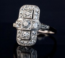 Art Deco Style Old European Cut Simulated Diamond Three Stone Ring 925 Silver