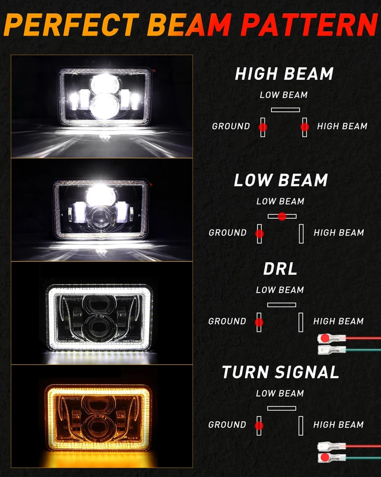 Faros proyectores LED de haz alto bajo 4x6" 4 piezas para Lincoln Town Car 1981-1989 Foto 3 de 4
