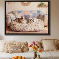 Oil Painting Dog Corgi Canvas Print Shih Tzu Wall Art Living Room Dog Decor