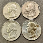 US Coins 90% Silver Lot (4) 1961P/1962D/1963D/1964D Washington Quarters