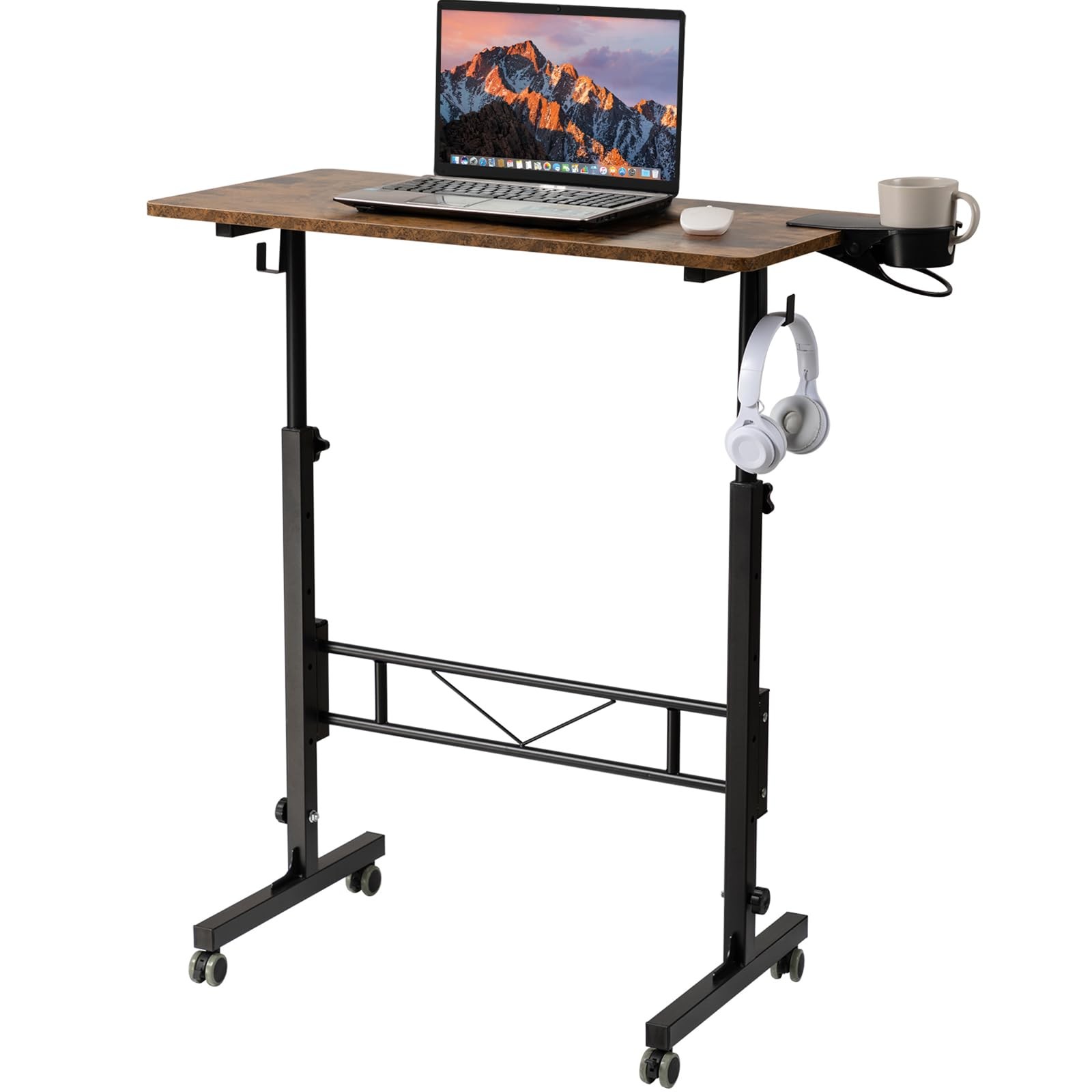 Standing Desk Adjustable Height, Small Mobile Stand Up Desk with Wheels, Port...-image