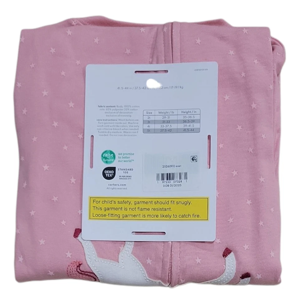 Pijama calzado manga larga calce ceñido de algodón Carter's para niñas pequeñas Foto 2 de 3